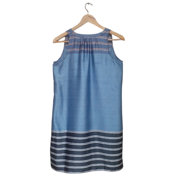 Loft (Ann Taylor) Women's Size XS Satin Shift Dress Blue Stripe - Picture 3 of 7